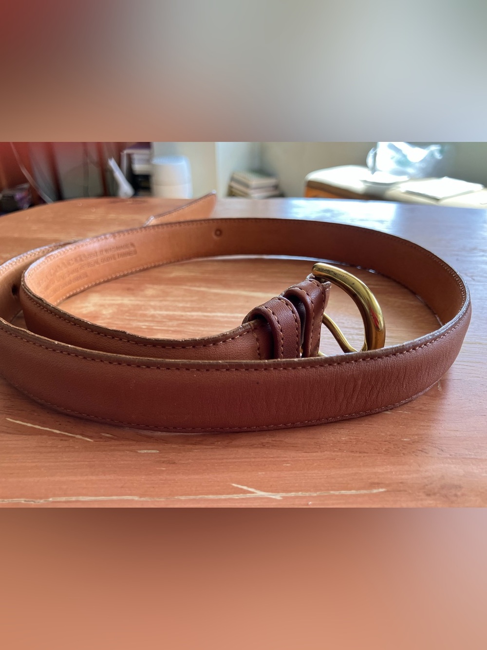 Brown Leather Belt with Gold D-Ring Buckle